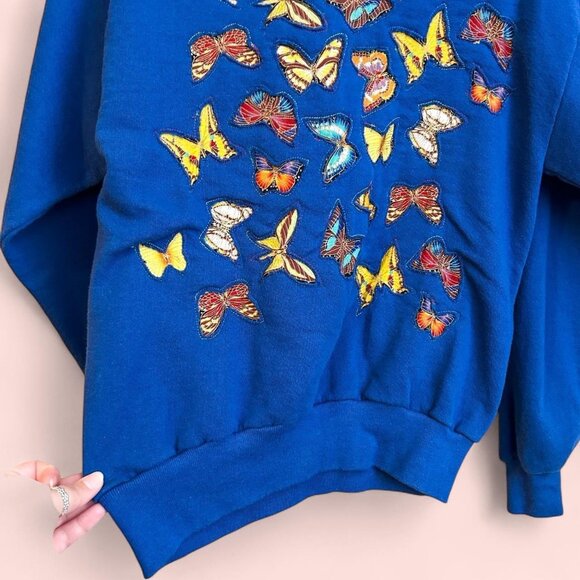 Vintage Jerzees Made In USA Cotton/Polyester Sweater Sweatshirt Blue Butterfly - Picture 4 of 8